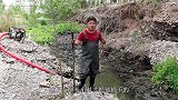 深水沟被抽干了，农村小伙用鱼叉从淤泥里抓到只大乌龟，可真刺激