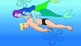 海绵宝宝；宝宝听海超人讲述被美人鱼相救还送他海星氧罩的故事