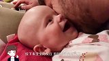 老爸强吻自己的宝宝，接下来宝宝的反应，妈妈都快笑岔气了
