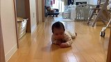 努力爬行的小宝宝，像士兵一样匍匐前进，可爱到犯规