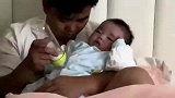 爸爸凌晨给孩子喂奶，昏昏欲睡把奶嘴按在了孩子肚子上！