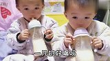 早起14个月双胞胎醒来就要喝奶，霸气姐姐被饿成无赖，吃着占着