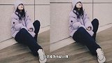 李沁日常随拍心情超好，穿紫色针织面包服，戴紫色毛线帽好软萌