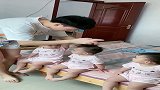 三胞胎起床记，这宝爸既当爹又当妈，真是太温馨了