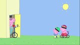 猪妈真可爱，猪爸骑车上坡很累，猪妈却被风景吸引了