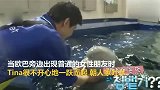 白鲸看见自家饲养员和女友一起，顿时不满，吐了她一身水