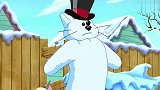 汤姆一声令下，猫队雪人全体出动，击倒杰瑞的雪人，再得一分！