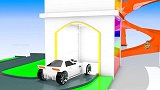 启蒙教育 3D动画儿童玩具车彩虹楼梯间里涂上颜色 趣味学习