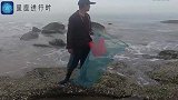 赶海发现一个水坑，小伙倒入10块钱诱饵，捞起来自己都笑了