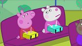 小猪佩奇：佩奇和苏西在车上交换苹果吃，在山顶上听到回声