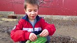 小男孩“种出”超大西瓜，和哥哥一起把西瓜搬上玩具车运回家
