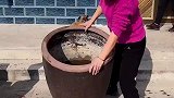 儿媳抬着水缸倒水，不料却抬不动，还是婆婆有办法！