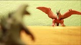 哥斯拉与拉顿战斗定格动画，拉顿差点被烧成火鸟