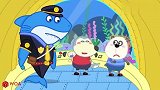 呆萌小狗穿着潜水服帮鲨鱼警察寻找丢失小龙虾，真是好友爱呢