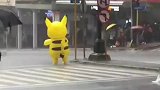 下雨天，皮卡丘迈着小碎步过红灯，太可爱了