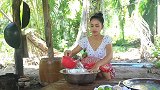 柬埔寨巧妇：今天中午吃猪肉，油炸出来，感觉味道美滋滋