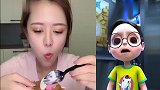 美女直播吃慕斯,看着超过瘾,是我向往的生活