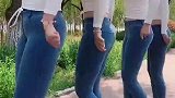 四姐妹花穿紧身牛仔广场一角跳广场舞，这大长腿好性感啊