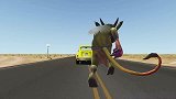 BeamNG：小轿车开足马力逃离超大怪物的追捕，画面够酸爽