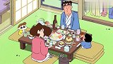 蜡笔小新：小新吃豪华大餐也不忘记嫉妒小白，最后越吃越忧伤