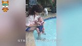 1岁宝宝被妈妈扔进水里，接下来请注意宝宝的反应，看一次笑一次