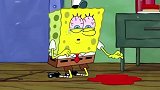 海绵宝宝找自己的清洁液，不料找出一颗海胆，海绵宝宝吓坏了