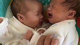 双胞胎宝宝抱在一起睡觉，两个人都以为吃的来了，互咬了起来!