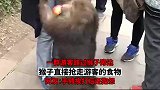 一群游客路过猴子旁边，猴子直接抢走游客的食物