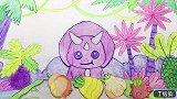 手绘定格动画：小恐龙吃播，树上结了很多果实，摘给它吃