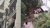 惊险！南宁一小孩悬挂在阳台外 邻居撑两层被子紧急救援