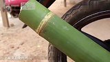 老外给摩托车排气管接了根竹子，竹子真的能用吗？回头率超高！