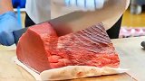 日本大厨切蓝鳍金枪鱼，连菜板都是那么干净，这鱼得有多珍贵呀