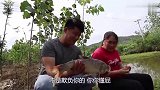 农村胖妹和朋友野炊，自己钓鱼做来吃，乡下的鱼味道就是不一般！