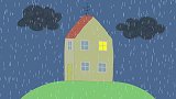 屋外下了一夜大雨，佩奇醒来，发现自己住在岛上