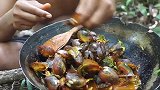 荒野小哥：河沟捡贝壳，起锅烧油，柴火烹饪出来味道还不错