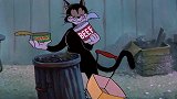 汤姆把肉放进冰箱，黑猫看到后，两眼都是冰箱了
