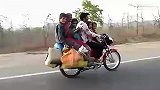 印度人回家过年 一辆摩托坐六人俩狗