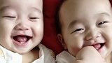 双胞胎宝宝够兄弟！连笑都是一起笑，小模样太逗了！