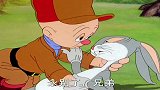 猎人还在忏悔自己杀了兔子，兔八哥这一脚给猎人踢得有点懵