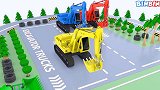启蒙教育 3D动画彩色挖掘机推土机建造大房子 趣味学习颜色