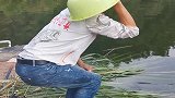 大青鱼来池塘边吃草，小伙赶紧拿着盆去偷袭，结果赔了夫人又折兵