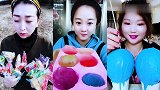 大妹子直播吃彩色糖果，看着真过瘾，是我向往的生活