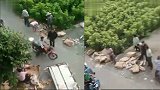 江苏东台警方通报车祸后猪肉遭哄抢：5人被行拘