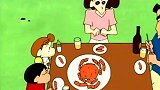 蜡笔小新：老爸吃螃蟹吃不到蟹肉，小新调侃：这就是你人生的写照