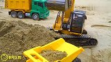 儿童玩具趣味动画，山体滑坡翻斗车被捆，挖掘机和大卡车急速救援