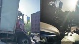 北京东五环一货车追尾致1死1伤：车头被撞碎零部件散落一地