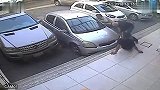 男子欲指挥遭轿车猛怼 惊吓打滑后腿被夹击_超清