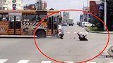 摩托车手迎面撞上公交车，结果太悲催