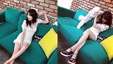 泫雅穿蕾丝短裙躺沙发上不怕走光拍美腿特写腿毛明显
