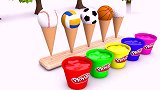圆球冰淇淋进入颜料桶后变成了不同颜色的汪汪队家族成员